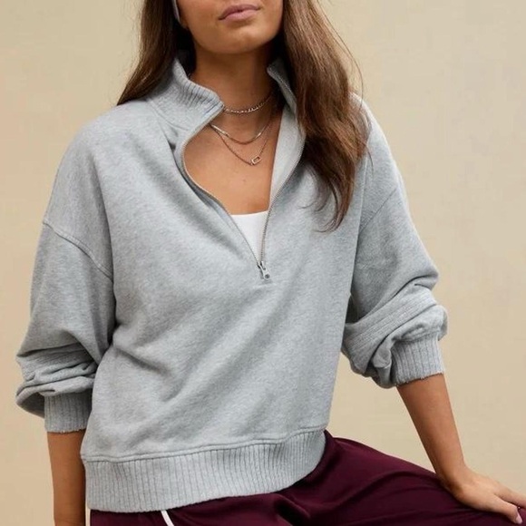 aerie Sweaters - AERIE Sun's Out Quarter Zip Mock Neck Sweatshirt, MED